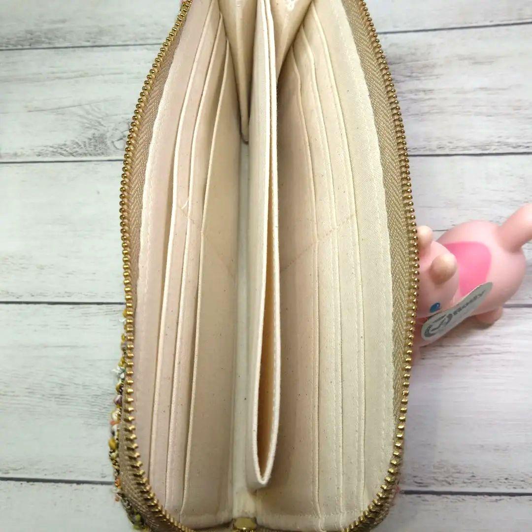 L字ファスナー長財布、ハンドメイド、帆布モカ、ファンシーツイード