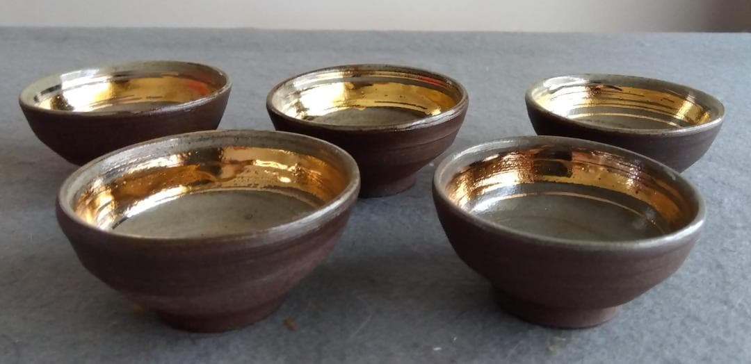 越前焼名工　桝田屋光生　ぐい飲み金盃五客セット