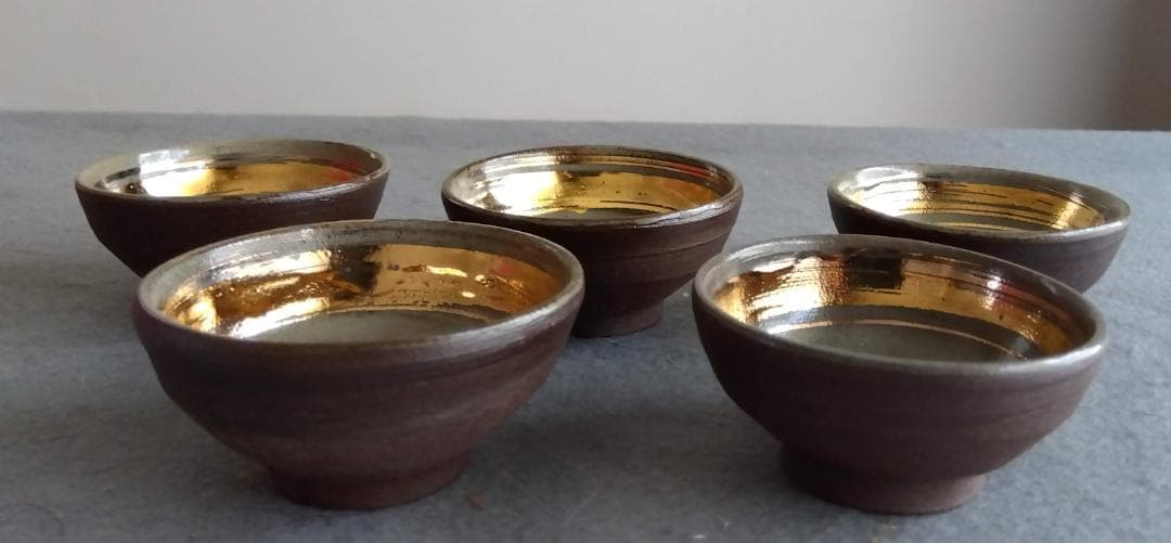 越前焼名工　桝田屋光生　ぐい飲み金盃五客セット