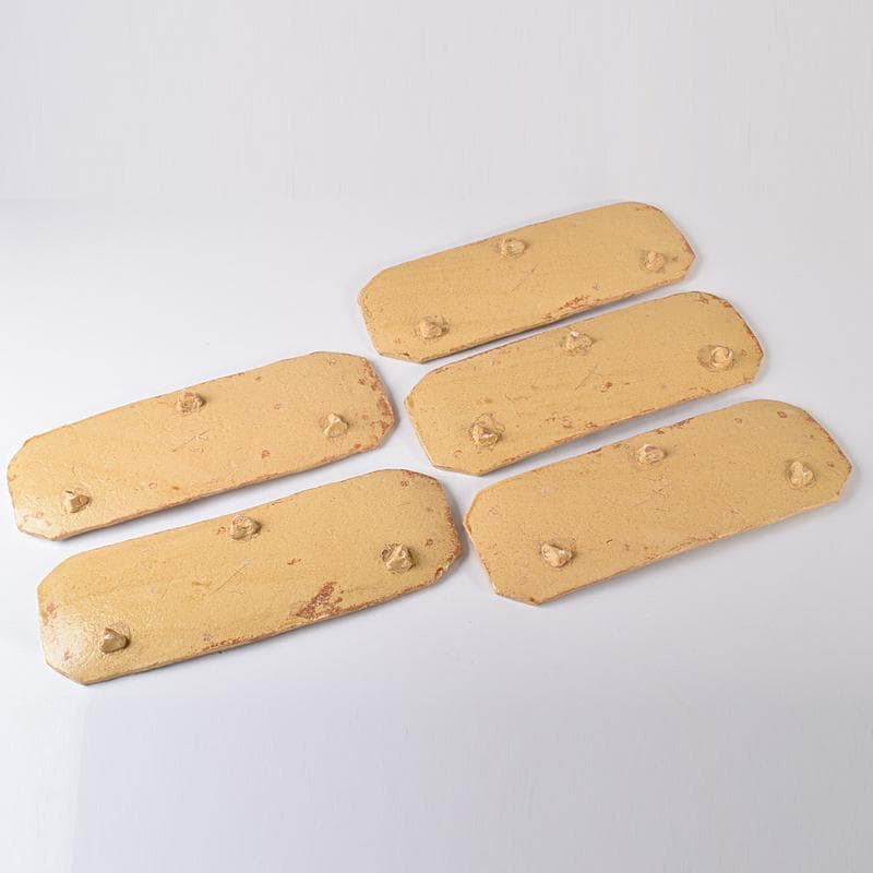 和食器　りんどう窯　小松幸代作　黄瀬戸　草文　長方皿　五客　共箱　D　R8175