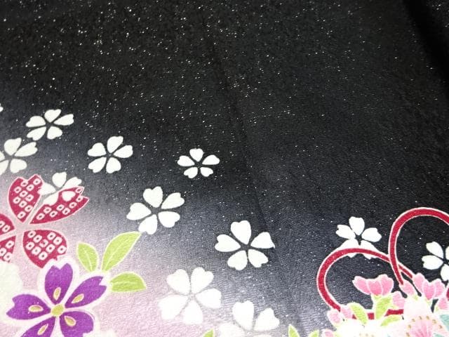 正絹　振り袖　単品　黒地にボカシ