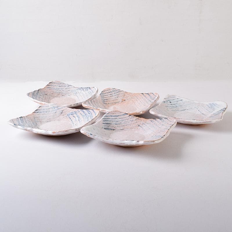 和食器　萩焼　吉田仙萩作　銘々皿　五客　共箱　C　R8215B