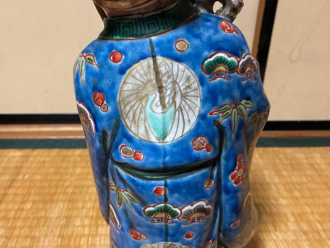 九谷焼 古九谷 金彩 色絵 寿老人 木箱付 33.0㎝！