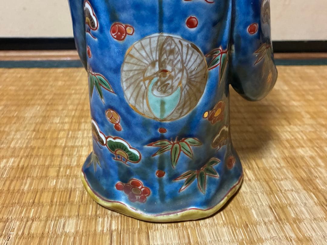 九谷焼 古九谷 金彩 色絵 寿老人 木箱付 33.0㎝！