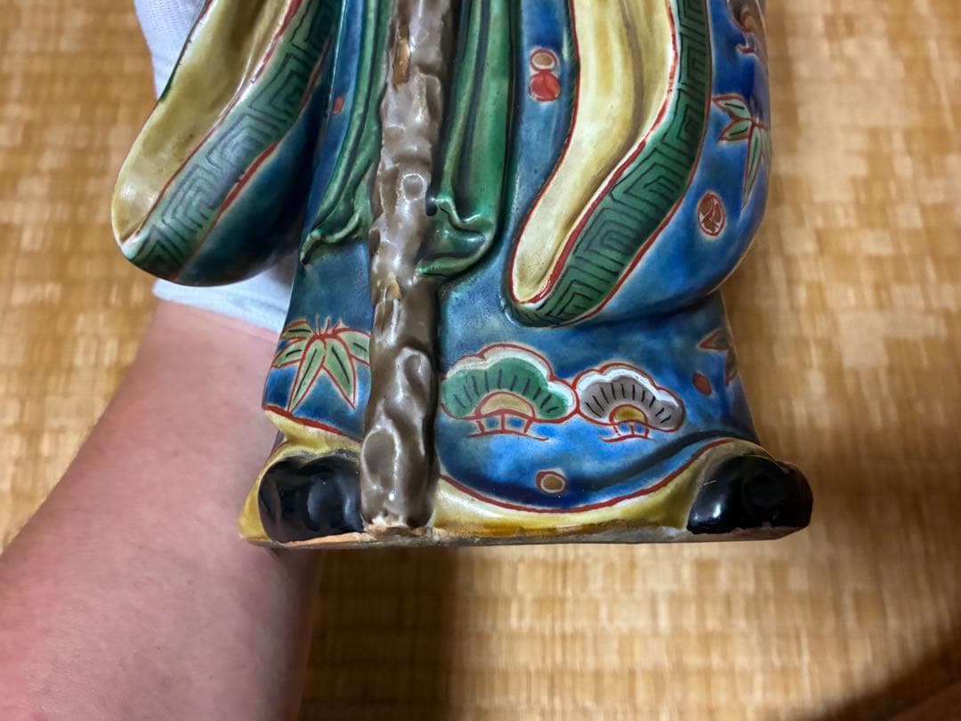 九谷焼 古九谷 金彩 色絵 寿老人 木箱付 33.0㎝！