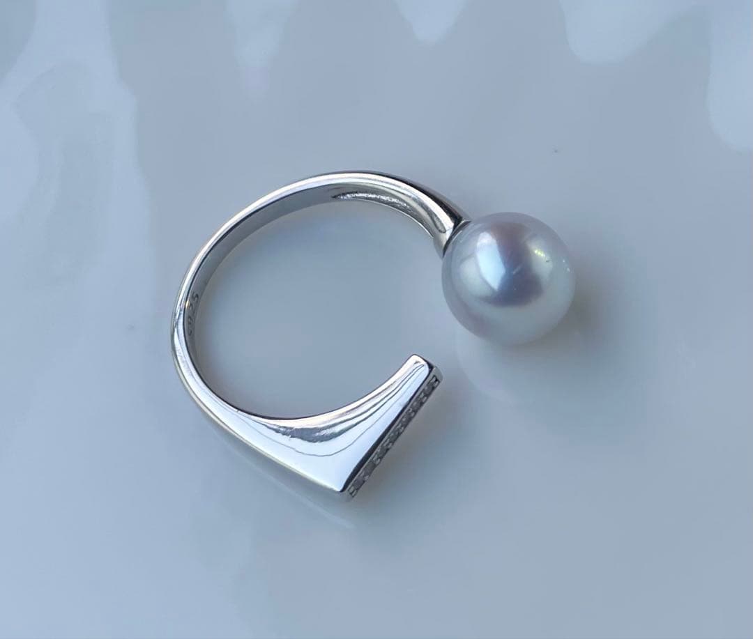 白蝶真珠 s925リング 指輪 南洋パール ハイブランド感 モダンデザイン