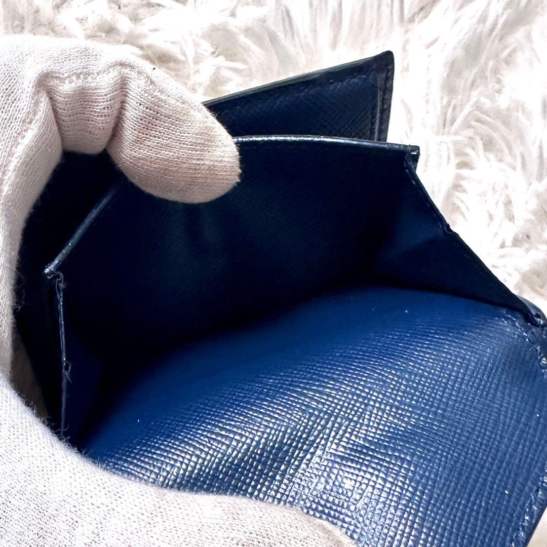 PRADA プラダ 三つ折り財布 サフィアーノレザー ネイビーブルー