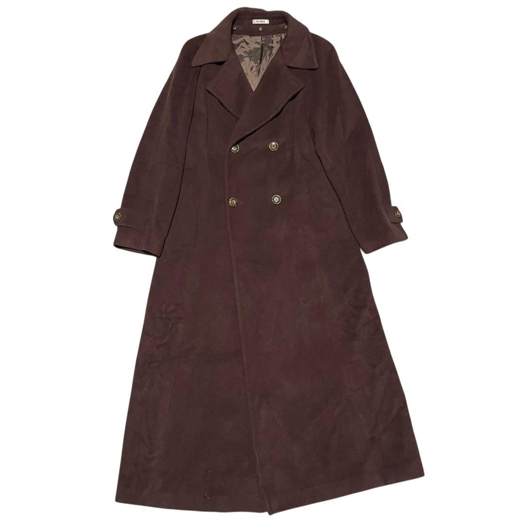 アンゴラ48%【HIS MISS】マキシ丈ダブルチェスターコート 日本製 茶XL