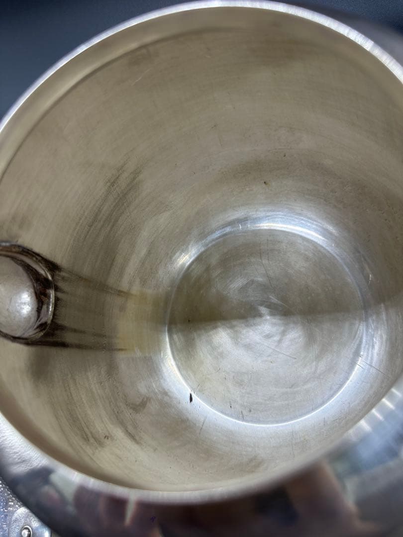 純銀　銀瓶　水差　大水指　彫刻　片切彫　箱あり　1201g 骨董古美術