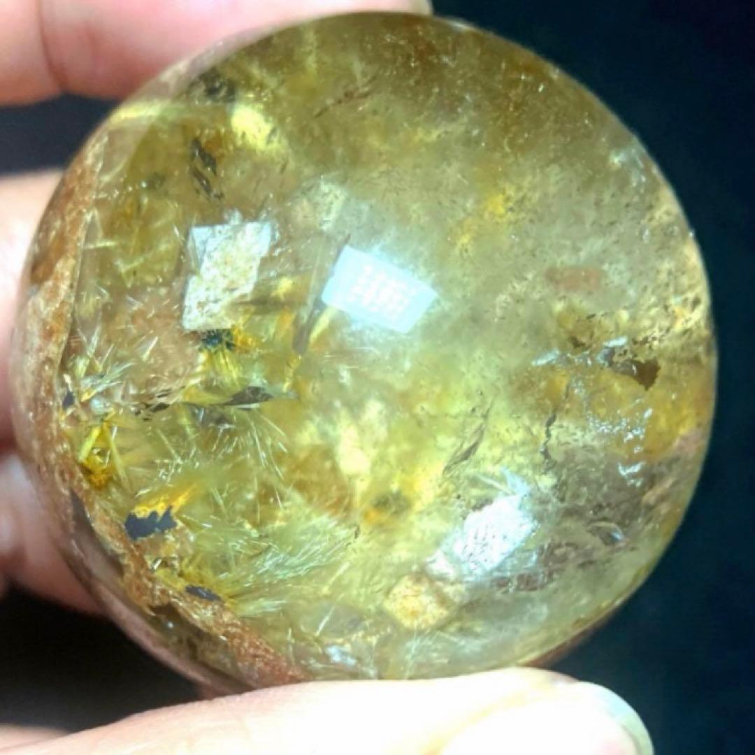 42mm ゴールドルチルクォーツ　丸玉　スフィア　金針水晶