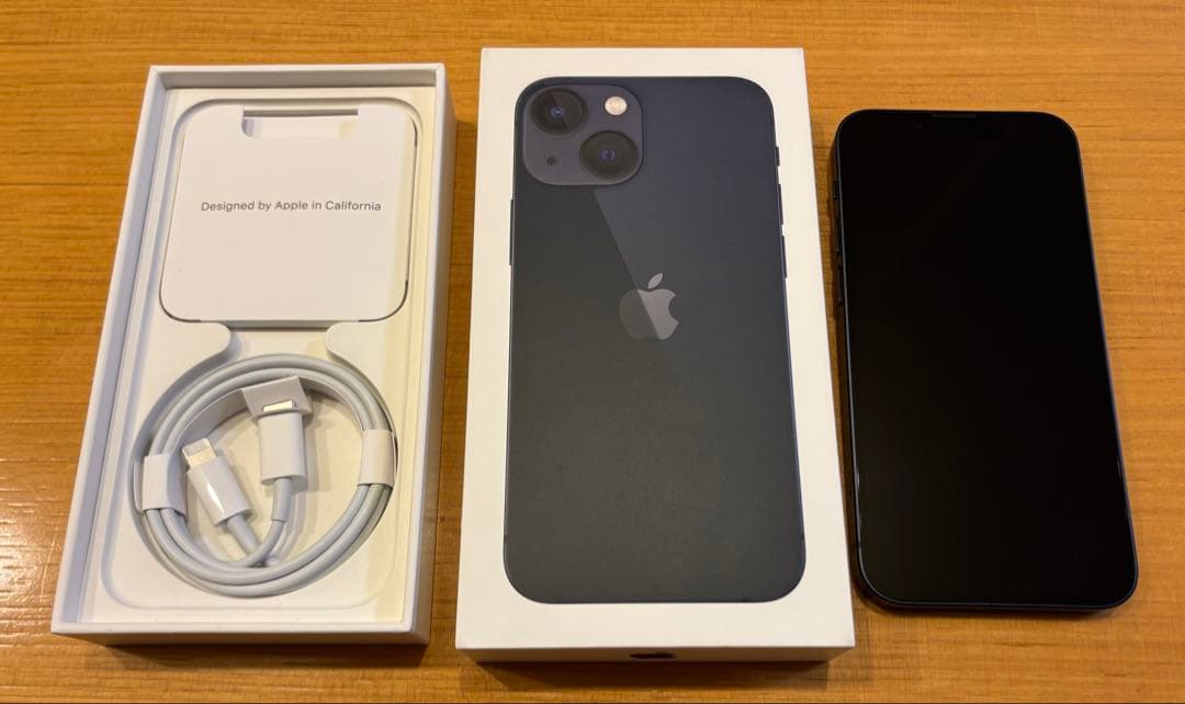 iPhone 13 mini ミッドナイト 本体一式(新品ガラスフィルム別添)