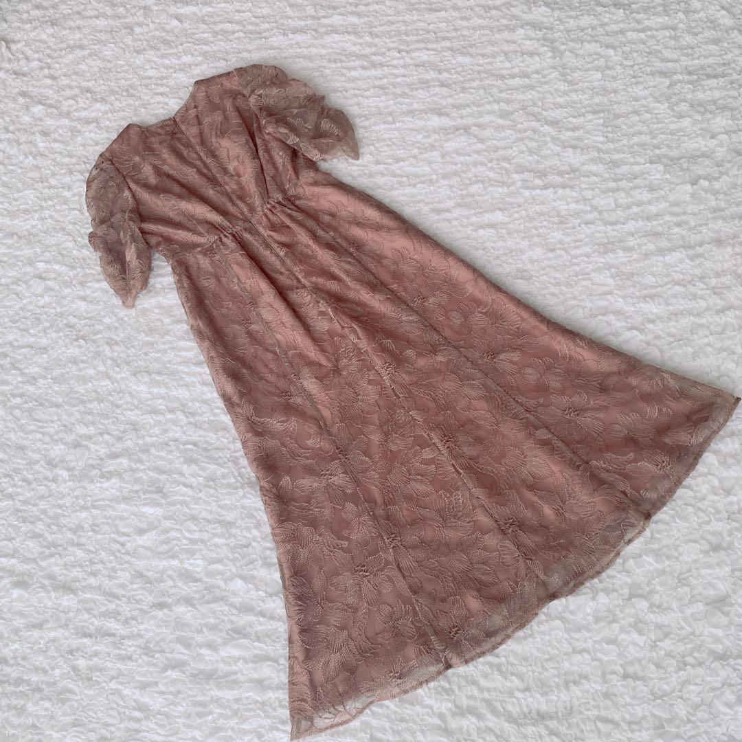 AIMER エンブロイダリーチュールパイピングドレス レースワンピース 結婚式