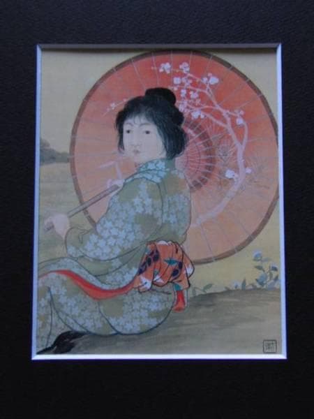 小林　古径、少女、希少な画集より、版上刷サイン入、 新品高級額装付