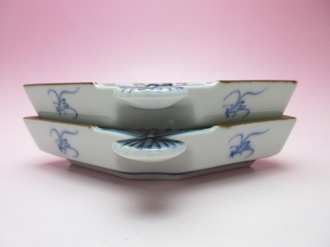 おまとめ　九谷 上出長左衛門 扇形 海老紋 向付 ５客 TN 103 70816