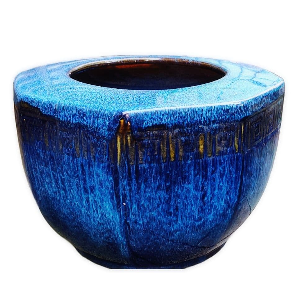 美しい 青色 八角形 陶器 火鉢 鉢カバー 花瓶 器 水槽