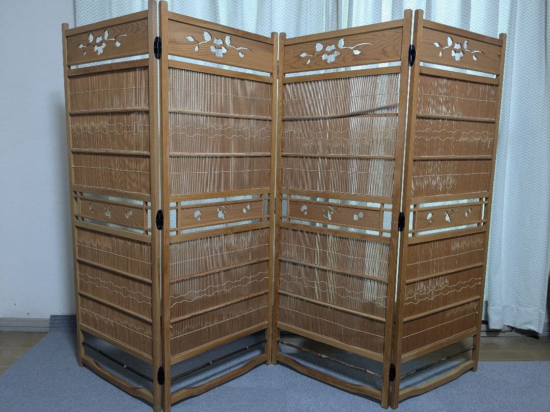 透かし彫り 簾屏風 パーテーション 衝立 間仕切り 昭和レトロ 古民家