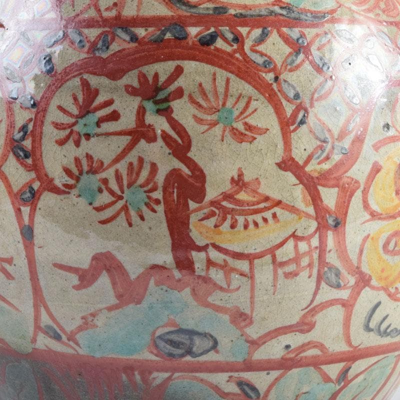 琉球陶器　壺屋焼　小橋川仁王造　神獣山水文　花瓶　共箱　C　8976