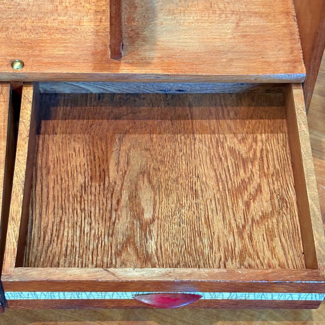 「欅無垢材 真鍮鋲 ヴィンテージ 卓上本立て 2段引き出し付き」