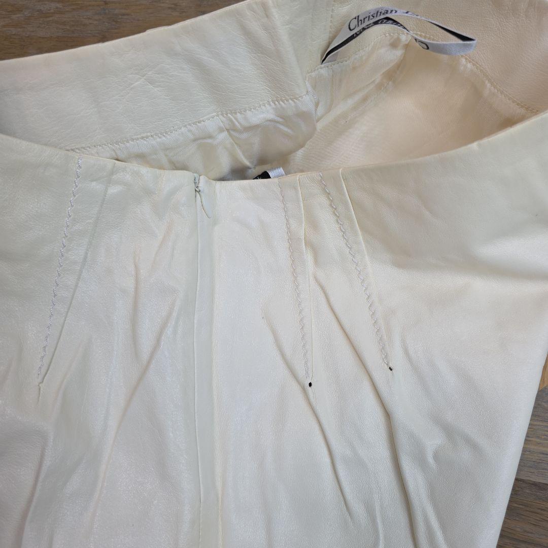 クリスチャンディオール　ホワイト 花柄 タイトスカート　羊革　シルク　y16