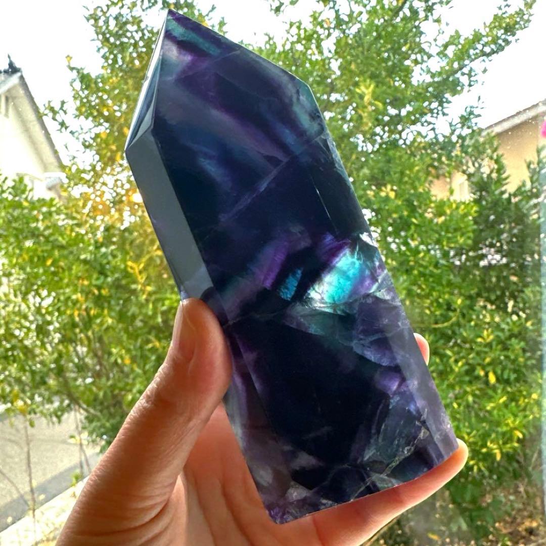 ブルーフローライト　タワー　13.2㎝　フローライト　青　透明感　虹