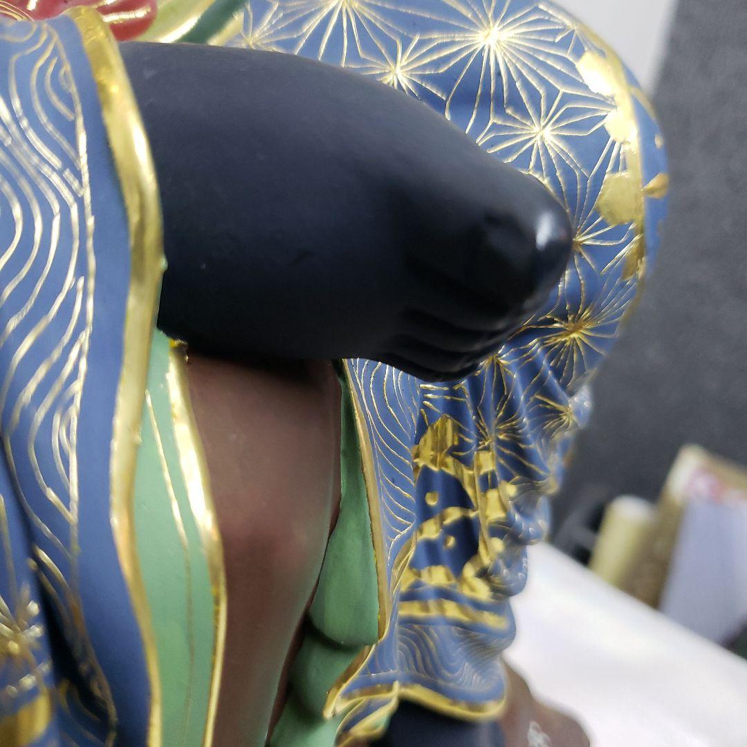 Ｂフライデー蔵出し特価希少台座極彩色錐金 不動明王半跏像7寸楠材高さ：約57cm