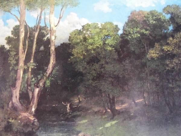 ギュースターヴ・クールベ、川辺の鹿、希少な額装用画集より