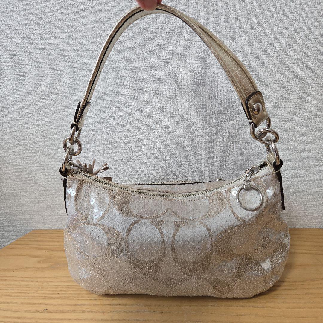★ド派手★COACHポピー　スパンコールショルダーバッグ★チャーム４点&袋付き★