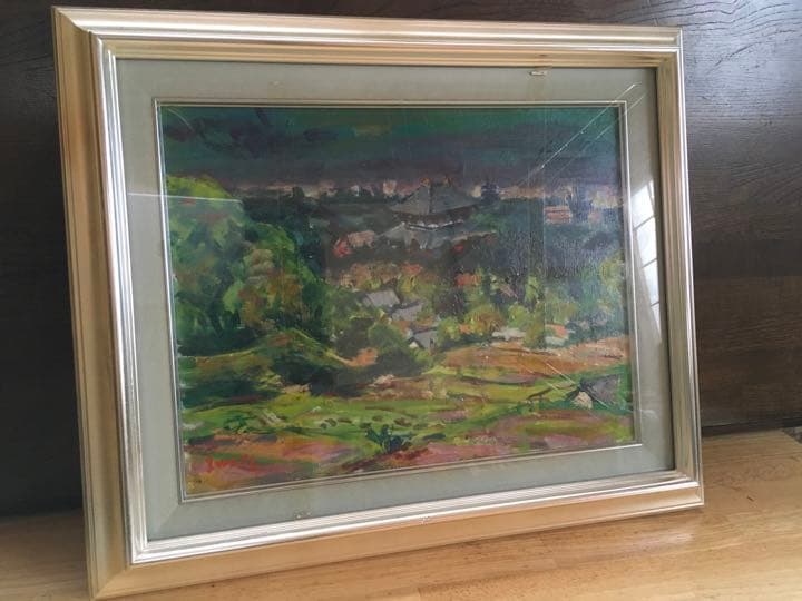 油絵 岩田順三作 『若草山から東大寺を望む風景』