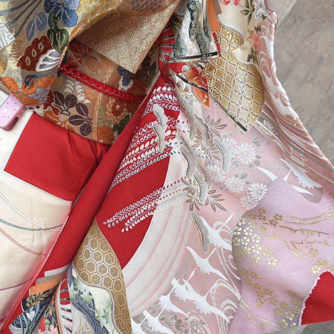特価　振袖　フルセット　正絹　赤　古典柄　成人式