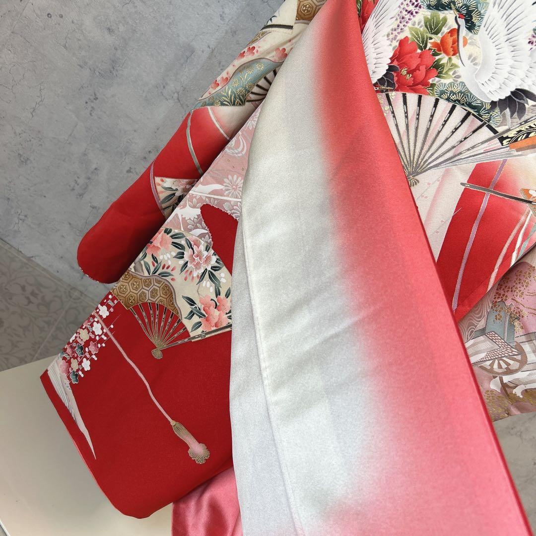 特価　振袖　フルセット　正絹　赤　古典柄　成人式