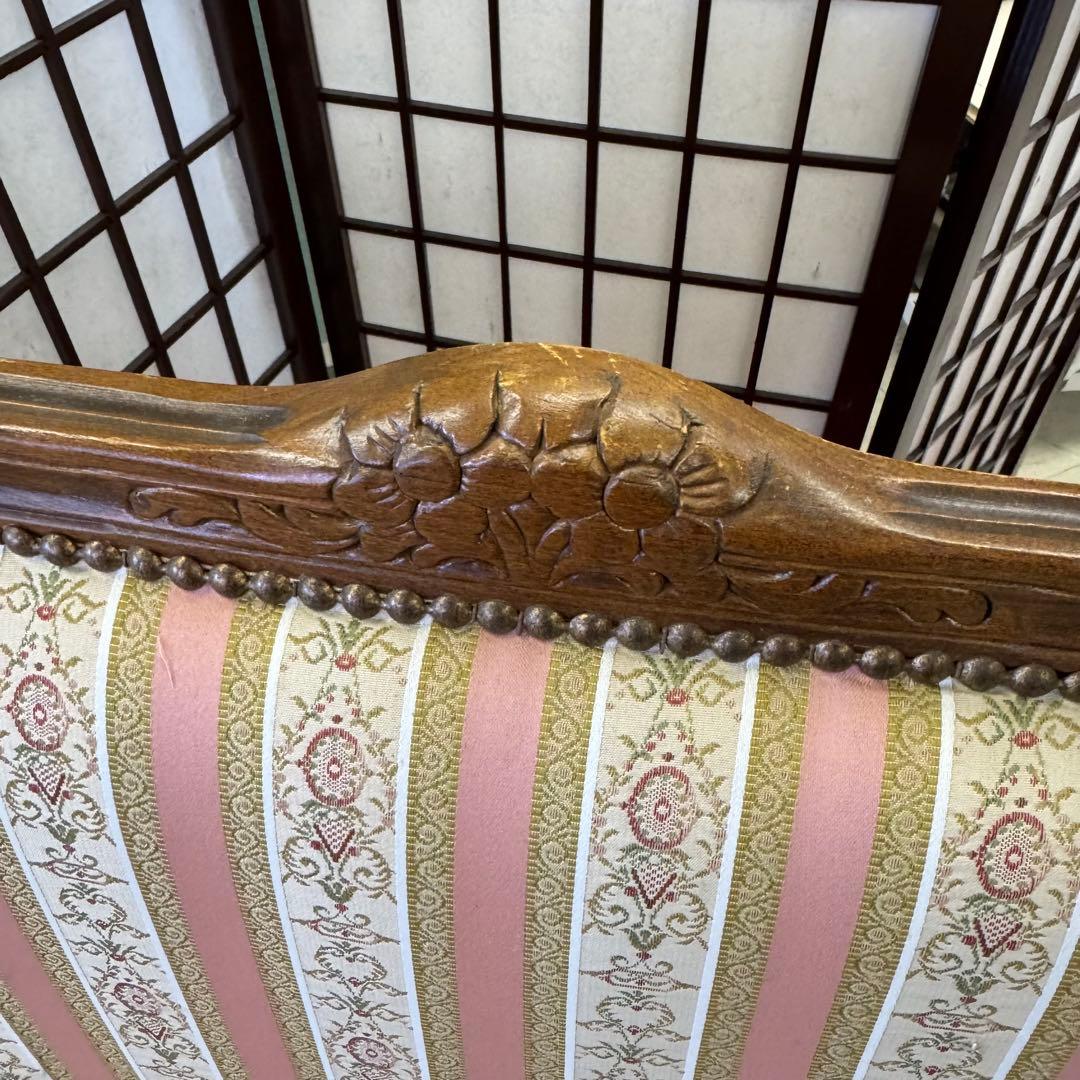 アンティーク　二人掛け　猫脚　アームチェア　クラシック ストライプ イタリア