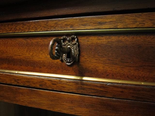 フランス アンティーク ルイ16世様式 マホガニー レザートップ デスク 鍵付き