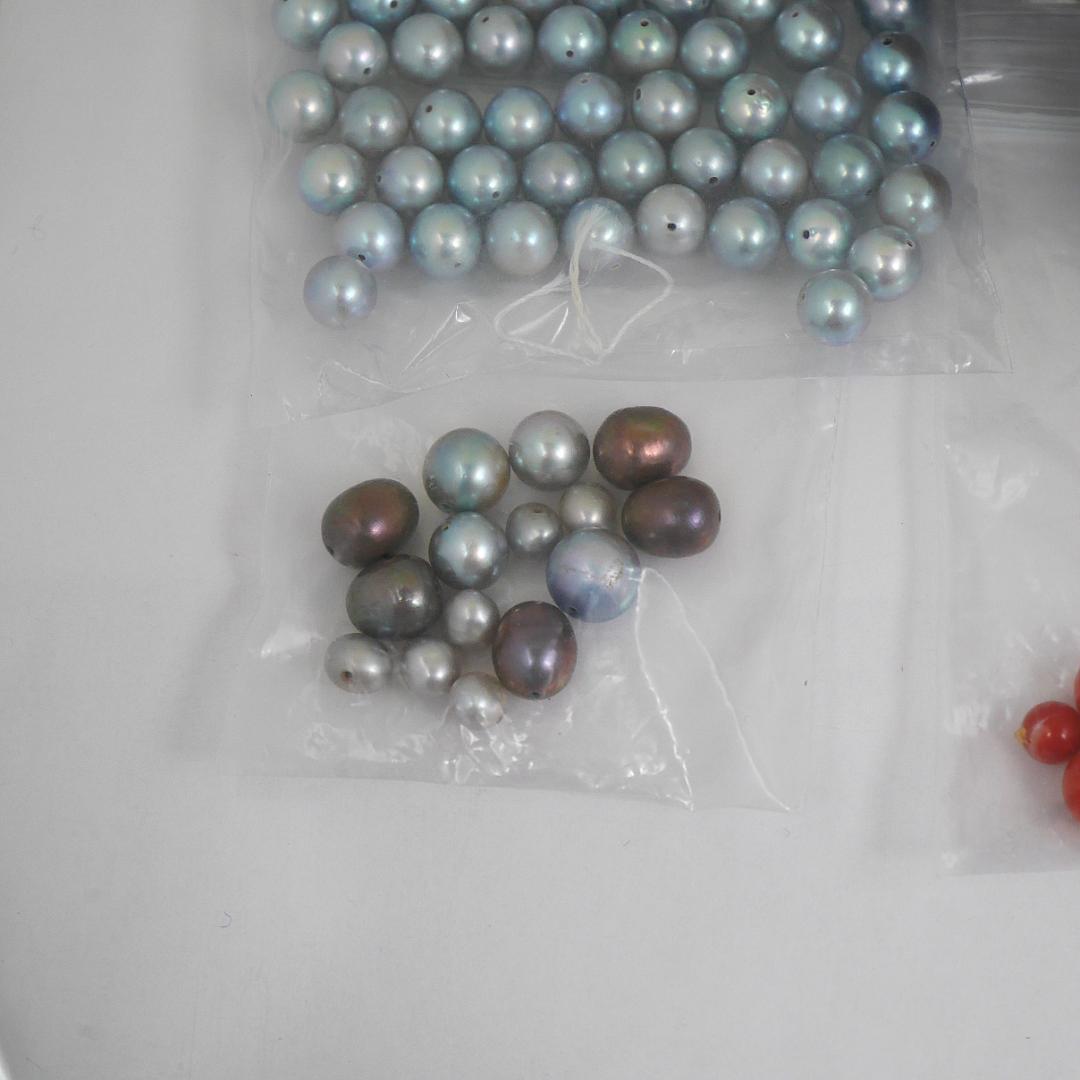 h*i様 真珠 珊瑚 詰め合わせ シルバー マベパール 血赤サンゴ 穴あき 手芸