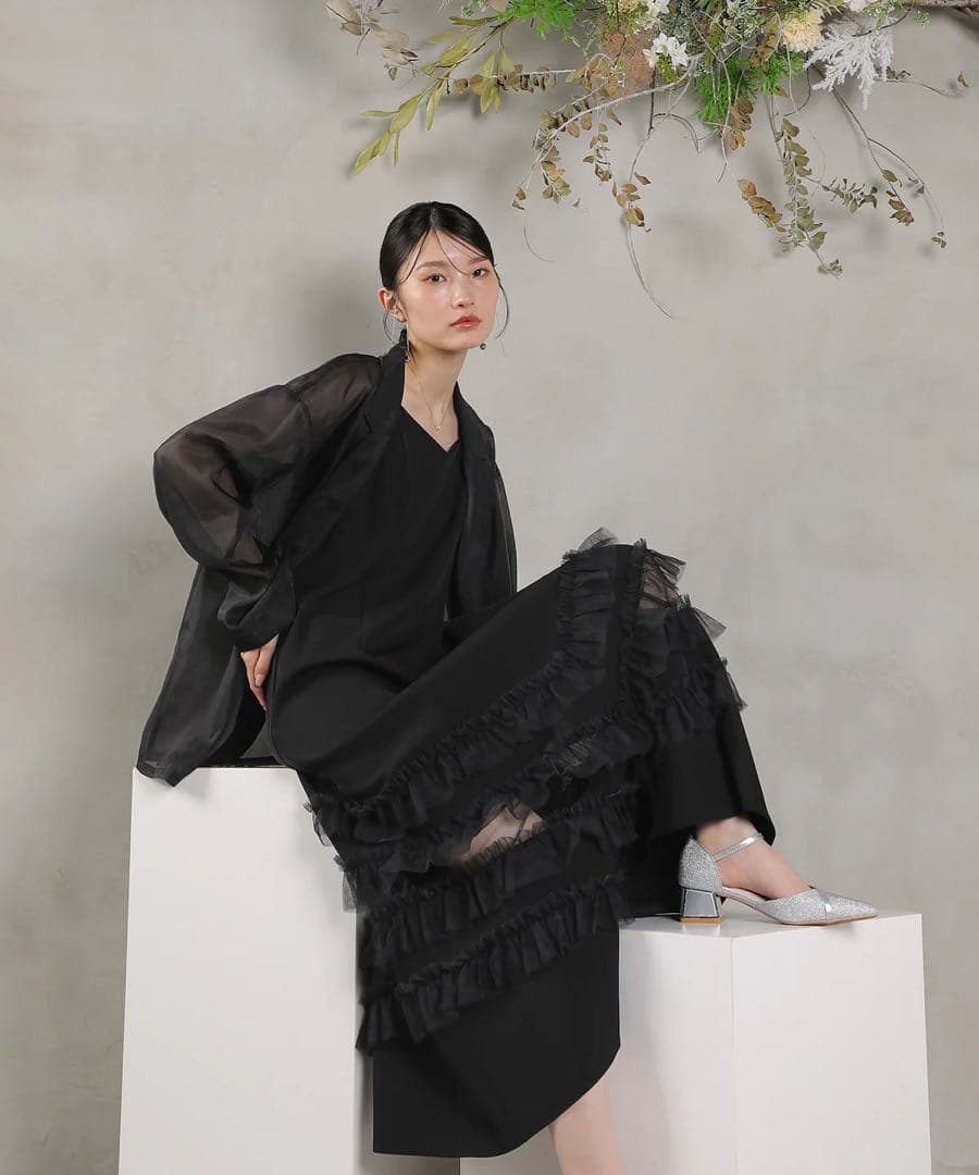 裾フリルキャミワンピース シアージャケット 2点セット ドレス