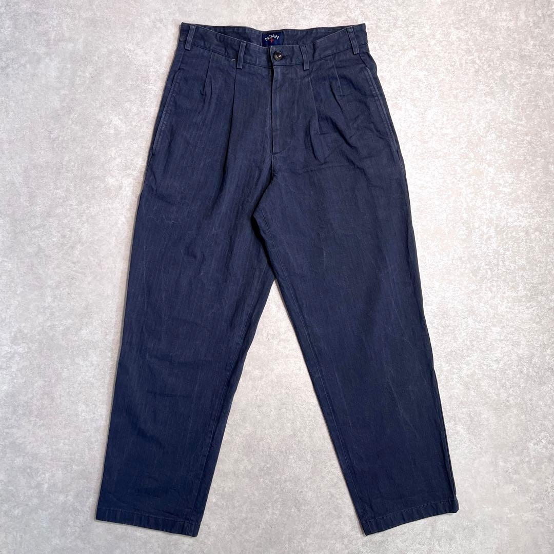 【美品】NOAH ノア ヘリンボーンプリーツチノパンツ ネイビー W30