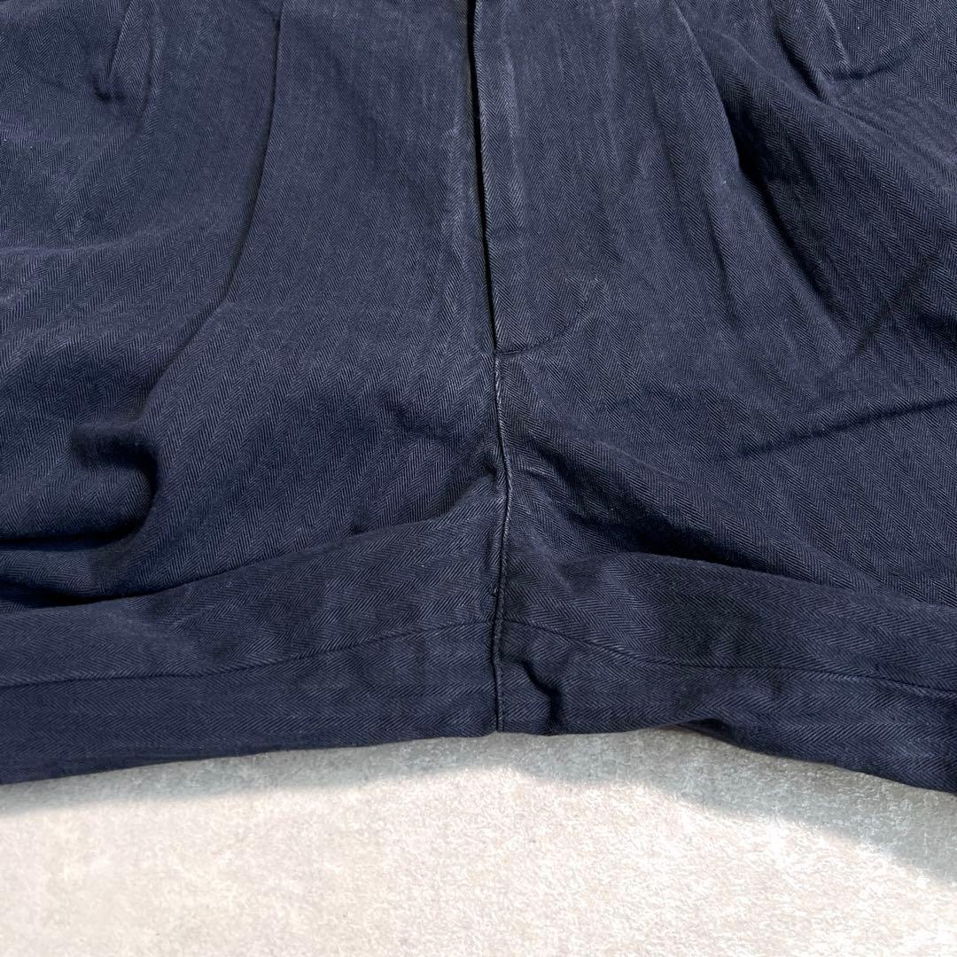 【美品】NOAH ノア ヘリンボーンプリーツチノパンツ ネイビー W30