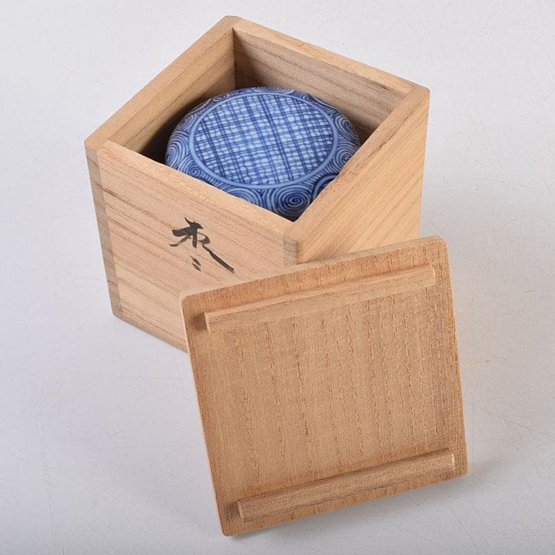 茶道具　陶佳造　染付　渦文　棗　共箱　V　8753