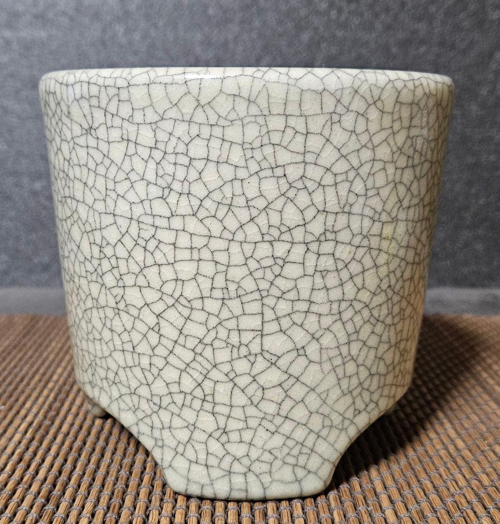 明治時代　膳所焼　ぜぜ焼　氷裂文様　香炉　火入れ　茶道具　茶器　香道具　香器