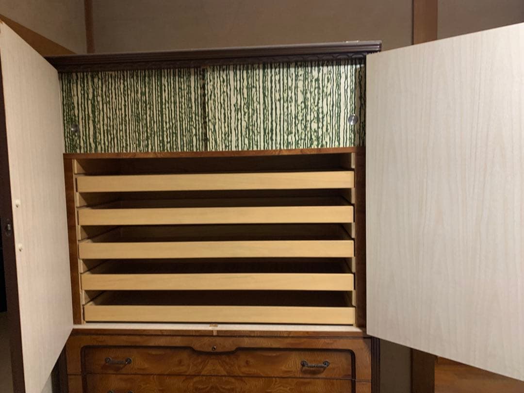 木製箪笥 棚付き 4引き出し ブラウン