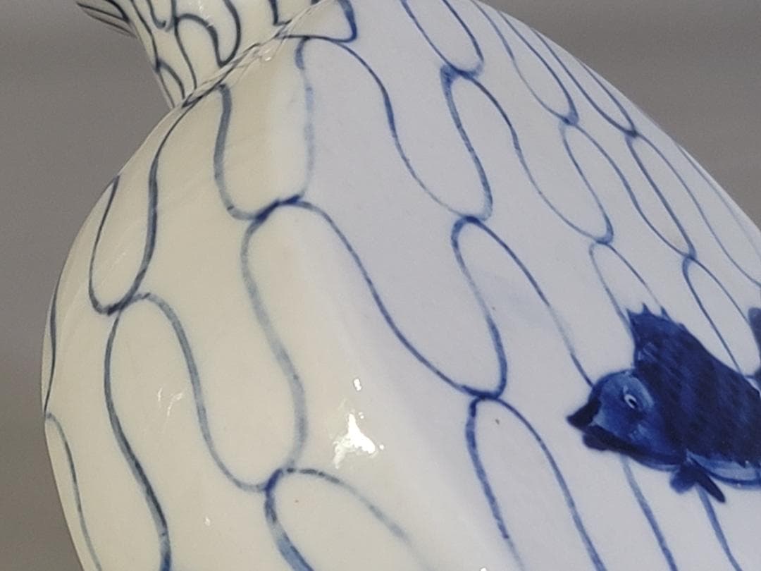 古美術 時代物 五良大甫 呉祥瑞造 染付 網魚紋 花瓶