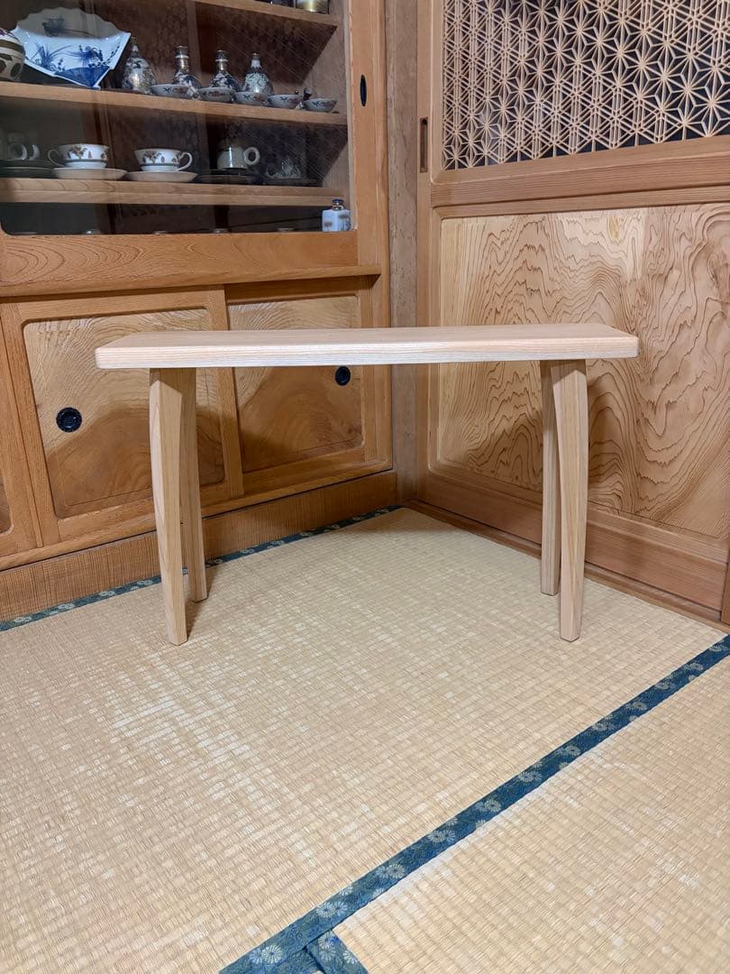 1336建具屋58年のおじいさんの手作り木製サイドテーブル、イス、スツール