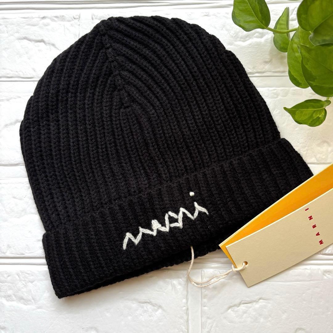 【新品未使用】MARNI 刺繍ロゴ リブ ニット帽 ニットキャップ