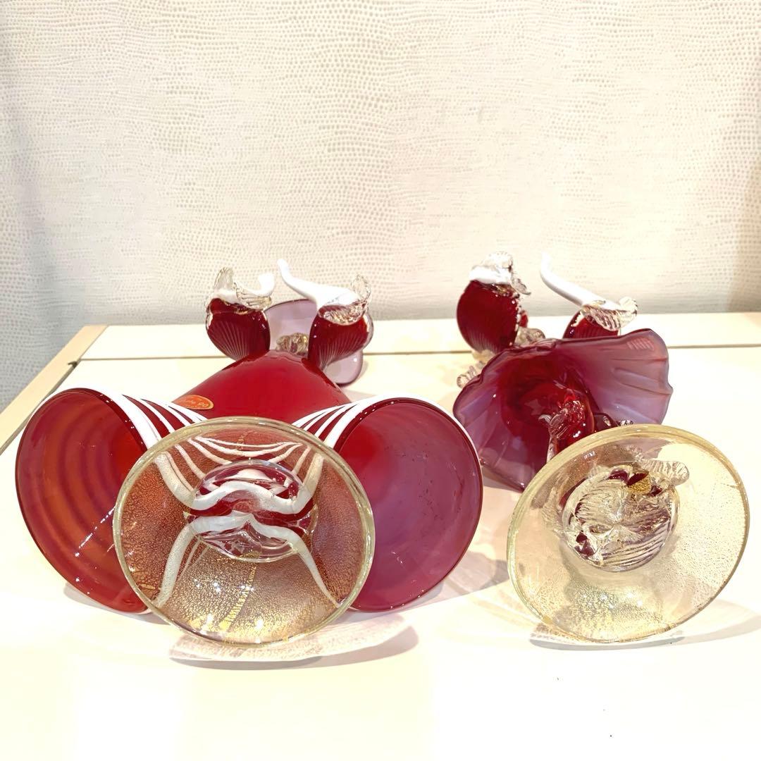 りんご ベネチアンガラス　Murano ガラス ペアフィギュア 赤