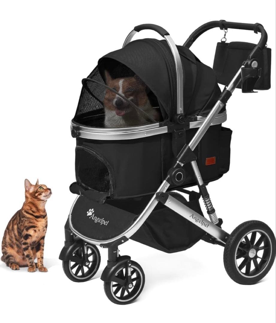 Angelpet ペットカート 分離型 犬用 バギー いぬ用 4輪 ブラック