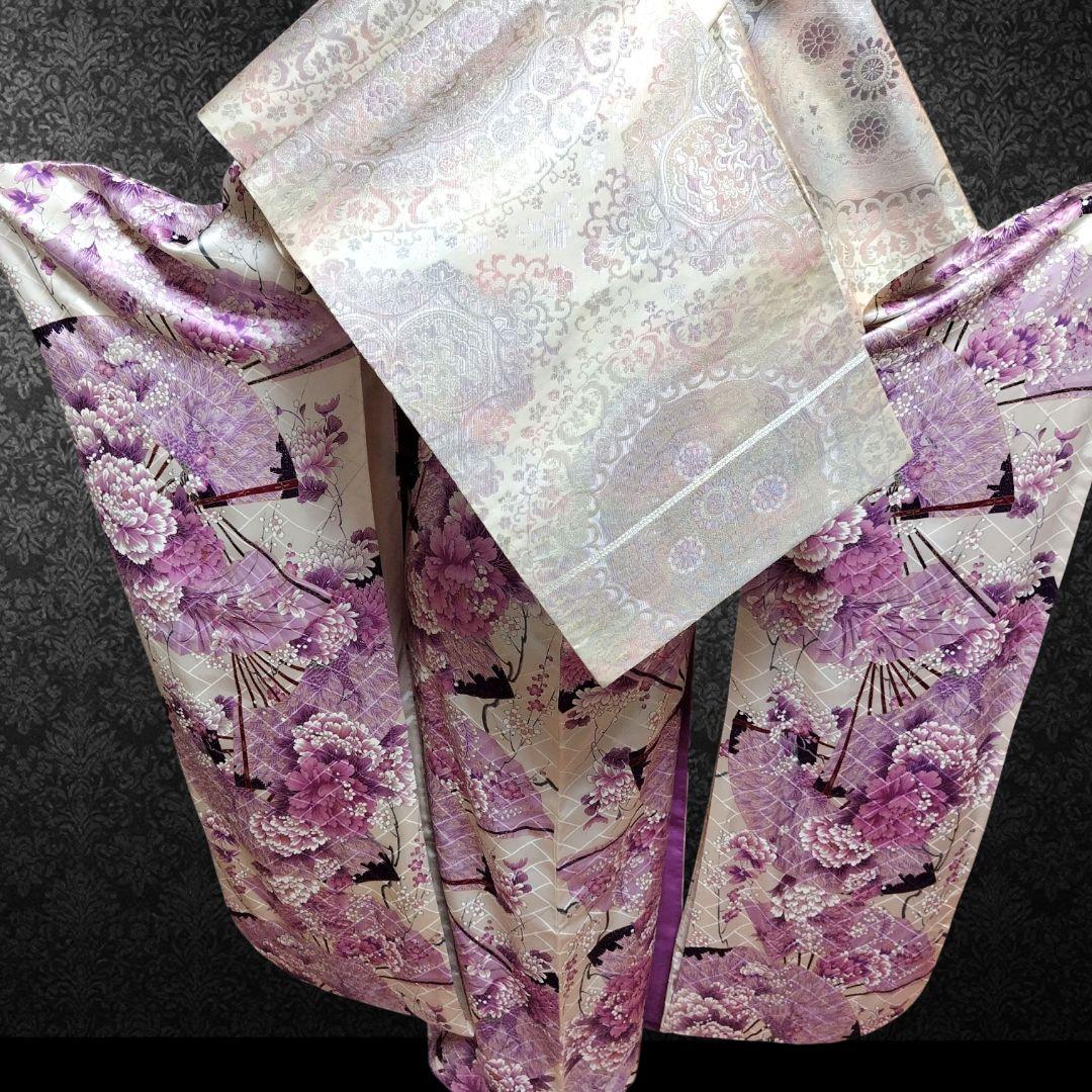 振袖フルセット(9点)・成人式・くすみ・紫・ピンク・金彩加工・胴裏正絹・逸品