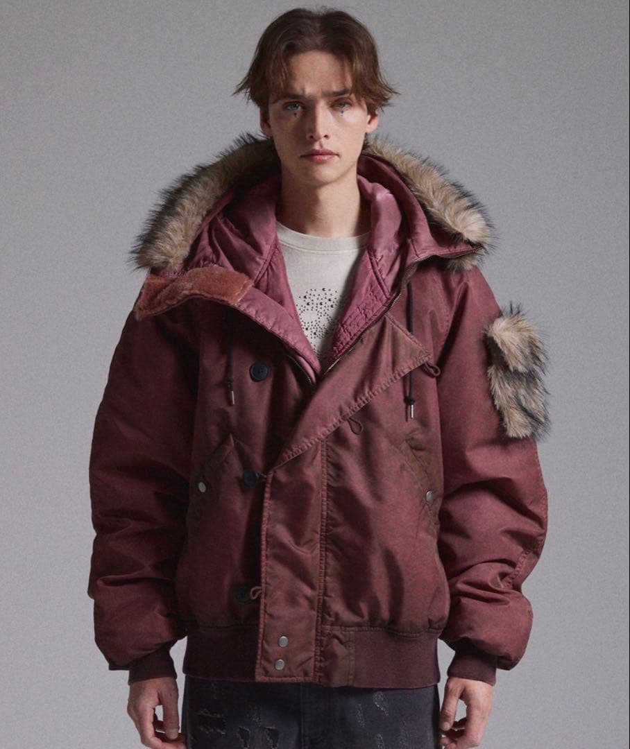 【GRANCY】ファーポケットデザインフェードN2Bジャケット　ピンクLサイズ