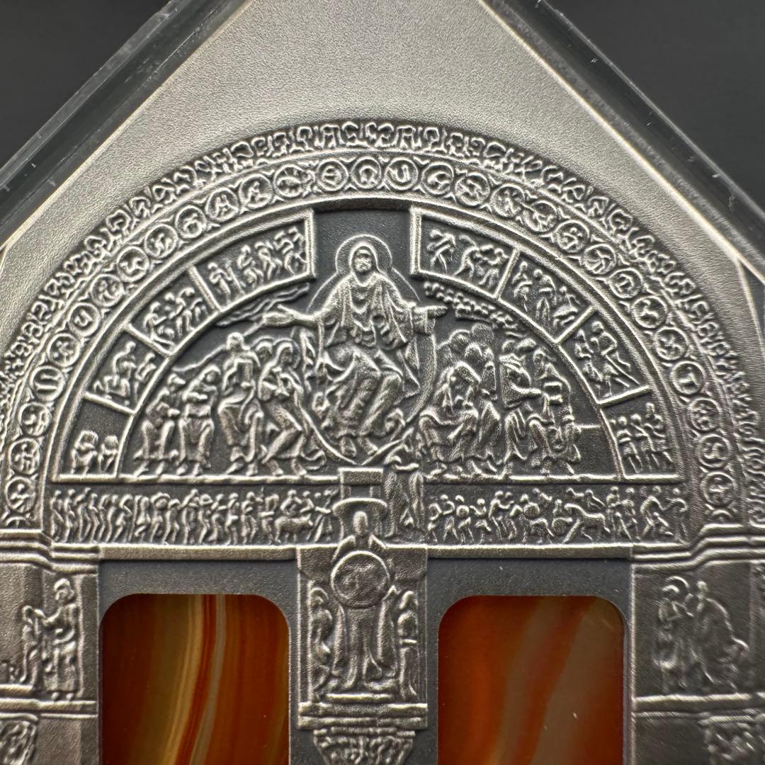 アンティーク銀貨 ロマネスク様式 パワーストーンのステンドグラス 純銀