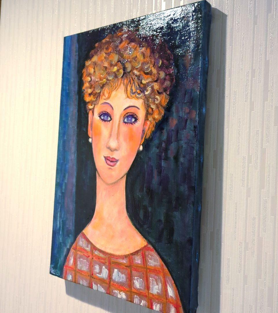 キャンバス油絵　専用　ショートヘアーのパリの女性　モディリアーニ　名画オマージュ
