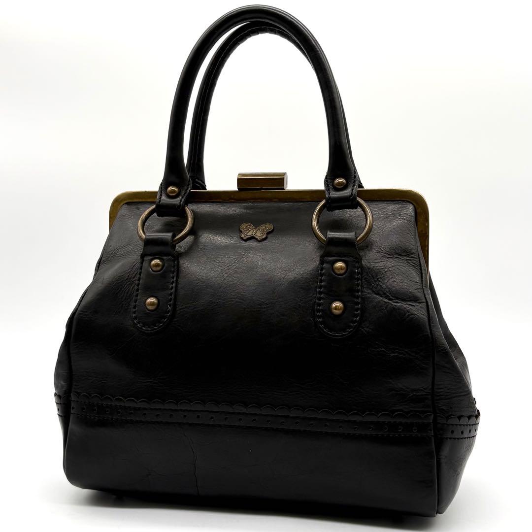 ANA SUI アナスイ がま口 ハンドバッグ レザー ブラック 蝶々