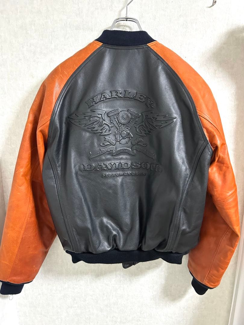 90s ハーレーダビッドソン レザージャケット M ブラック×オレンジ ボンバー